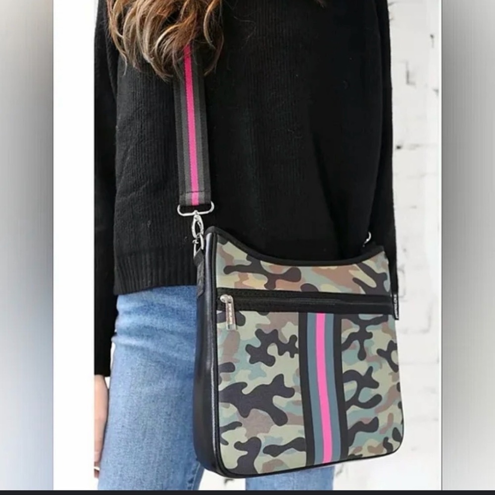 PreneLOVE Camouflage Crossbody Bag with Pink Stripe